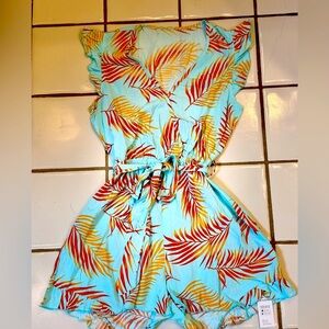 Cupshe Blue and Orange Leaf Print Romper